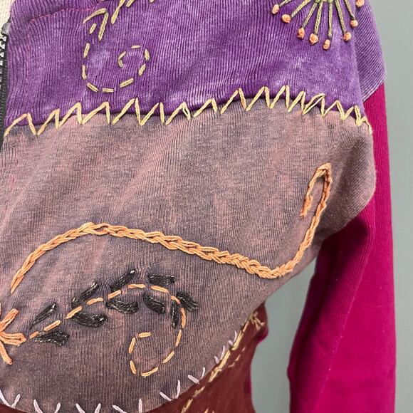 Rising Tide Patchwork VTG Y2K Full Zip Hooded Jacket Bohemian Artsy Eclectic Med - Picture 2 of 5
